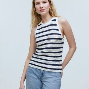 Madewell Crochet Knit Crewneck Sweater Tank, Bright Ivory, Size Small